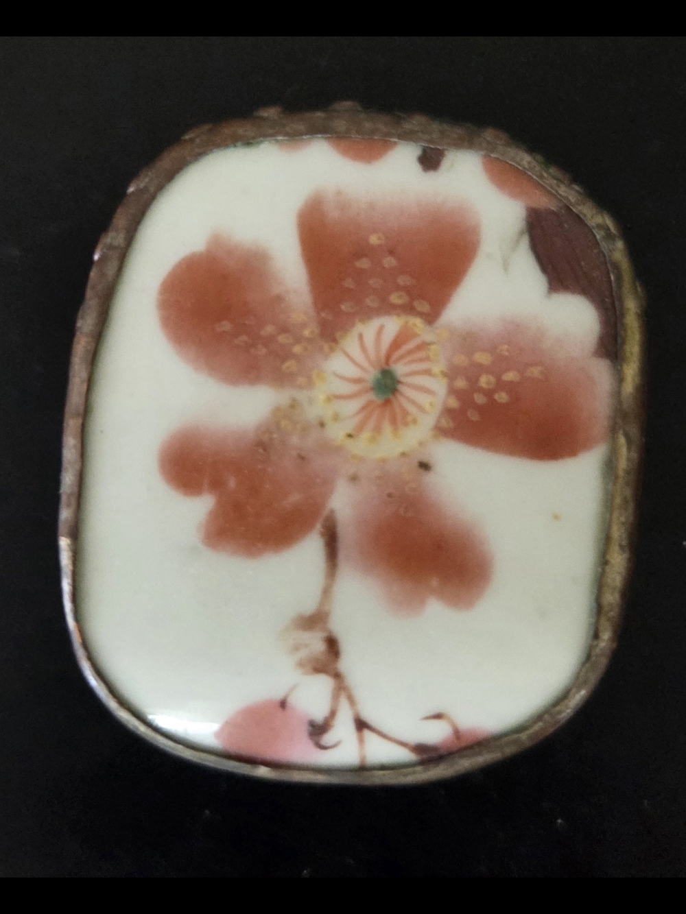 Hand-Painted Floral Porcelain Ring with Rose Accent